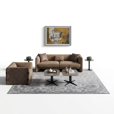 Muebles completos de 6 piezas. Sofá moderno de tres plazas, sillón de lujo de madera y 2 mesas auxiliares.