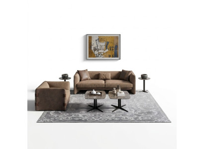 Muebles completos de 6 piezas. Sofá moderno de tres plazas, sillón de lujo de madera y 2 mesas auxiliares.