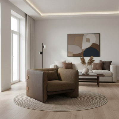 Sillón marrón de lujo para la sala de estar, mobiliario de tela, muebles tapizados de diseño moderno.