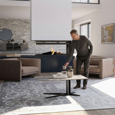Conjunto de 2 sillones tapizados de diseñador moderno de lujo con tela nueva para sala de estar con mesa de centro.