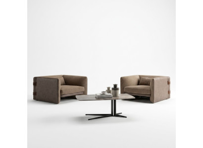 Conjunto de 2 sillones tapizados de diseñador moderno de lujo con tela nueva para sala de estar con mesa de centro.