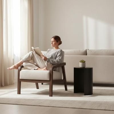Salón sillón madera tapizado textil decoración muebles tapizados diseño.