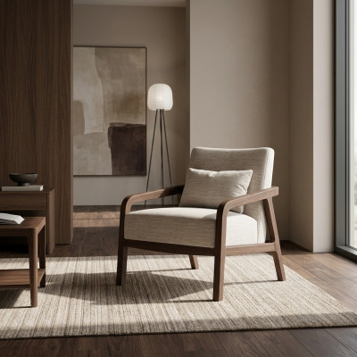 Salón sillón madera tapizado textil decoración muebles tapizados diseño.