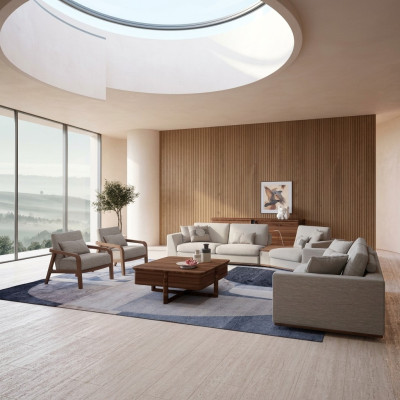 Conjunto de sala de estar de 4 piezas con sofá de dos plazas y sofá de tres plazas, tapizado textil, dos sillones nuevos.