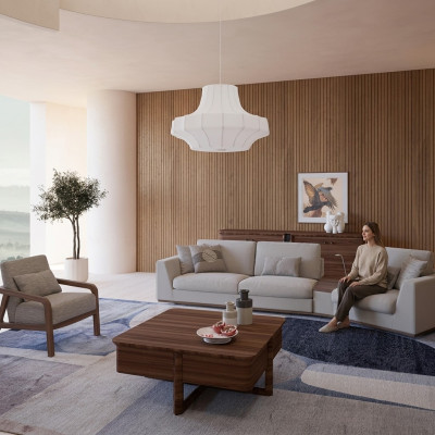 Muebles tapizados Sofá Tres plazas Sala de estar Silla de diseño de tela de madera