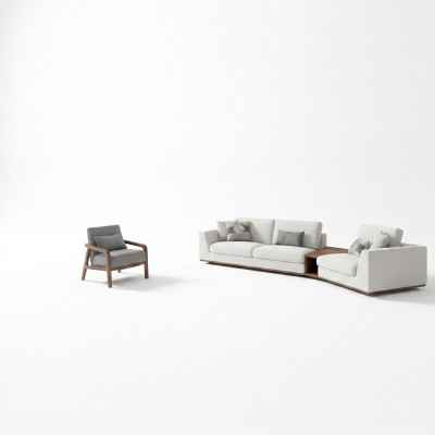 Muebles tapizados Sofá Tres plazas Sala de estar Silla de diseño de tela de madera