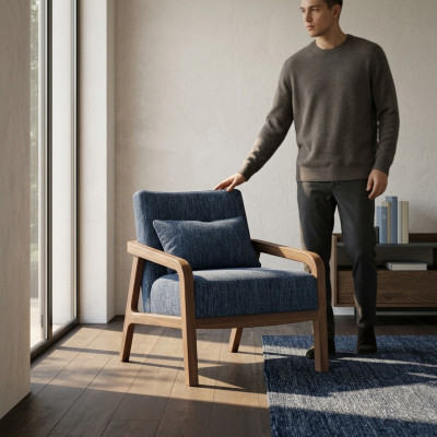 Diseño de sillón moderno Sala de estar Azul Tela Sofá Textil Nuevo