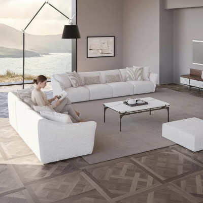 Lujo Blanco 2x Sofá de cuatro plazas Mesa de centro Sala de estar Moderna Textil Decoración