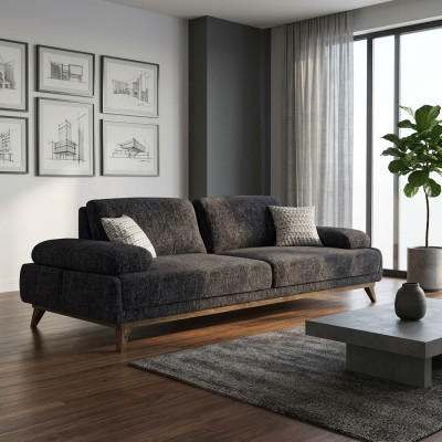 Sofá de dos plazas, tapizado, asiento, sofá, tapizado, tela, sala de estar, gris.