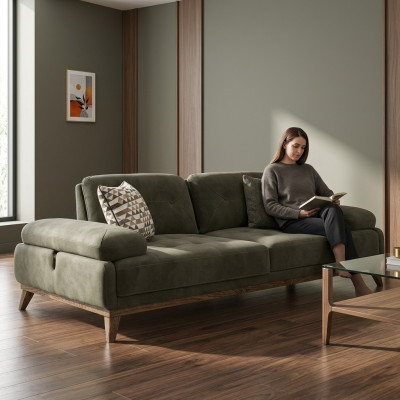 Sofá gris de dos plazas, muebles tapizados, decoración de lujo para la sala de estar, tela de tapicería.