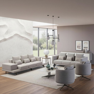 Conjunto completo de 6 piezas 2x sofá de tres plazas Nuevo 2x sillón de lujo Mesa de centro de sala de estar.