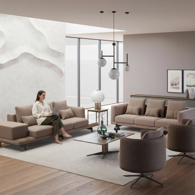 Conjunto de muebles marrón de 6 piezas completo, 2 sofás de tres plazas y 2 sillones.