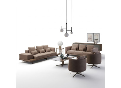 Conjunto de muebles marrón de 6 piezas completo, 2 sofás de tres plazas y 2 sillones.