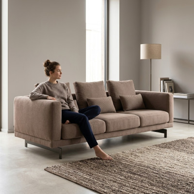 Sala de estar Marrón Sofá de tres plazas Couch Lujo Muebles tapizados Diseño Textil