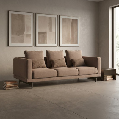 Sala de estar Marrón Sofá de tres plazas Couch Lujo Muebles tapizados Diseño Textil