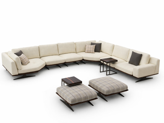 Conjunto de sala de estar de 5 piezas Sofá esquinero en forma de L 2x taburete diseño 2x mesa auxiliar