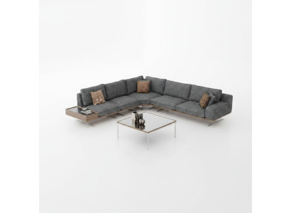 Sofá gris en forma de L, juego de sala de estar de 2 piezas con mesa de centro, sofá esquinero de lujo, muebles tapizados.
