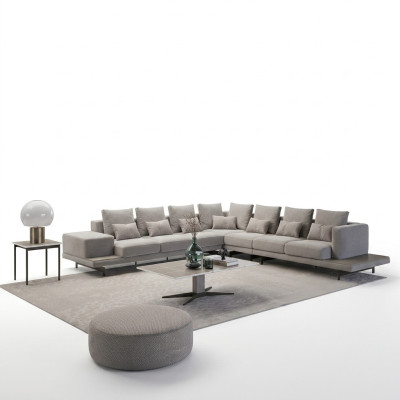 Sala de estar gris muebles tapizados sofá esquinero en forma de L mesa de centro mesa auxiliar.