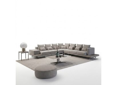 Sala de estar gris muebles tapizados sofá esquinero en forma de L mesa de centro mesa auxiliar.