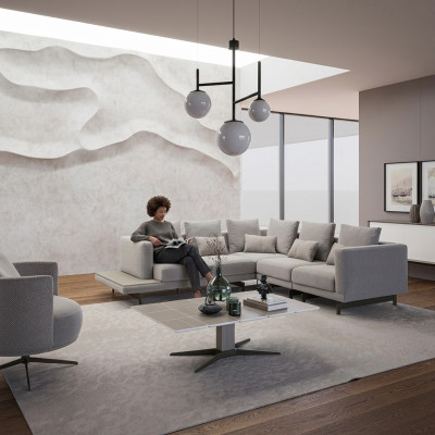 Muebles tapizados Sofá de lujo en forma de L gris Mesa de centro del sofá.