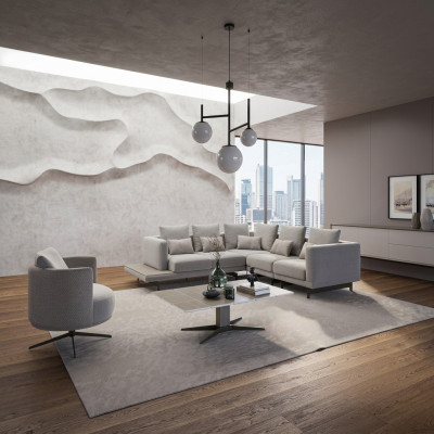 Muebles tapizados Sofá de lujo en forma de L gris Mesa de centro del sofá.