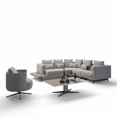 Muebles tapizados Sofá de lujo en forma de L gris Mesa de centro del sofá.