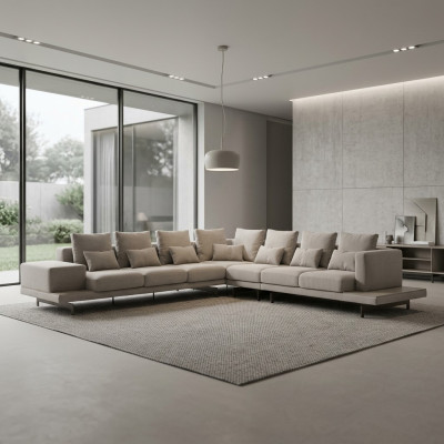 Sofá de diseño en gris, sofá tapizado en tela esquinero, nuevo mueble tapizado para sala de estar.