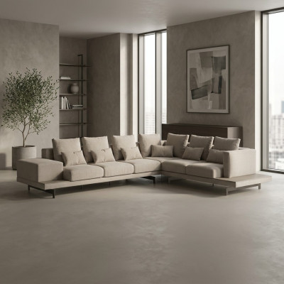 Muebles tapizados Gris Sofá de esquina en forma de L de diseñador Tapizado de tela Sofá Sala de estar