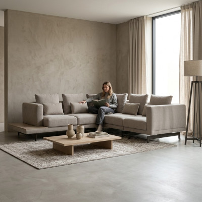 Salón Diseñador Tapicería de tela Sofá Esquinero Mobiliario Sofá en Forma de L