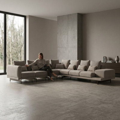 Sala de estar, muebles de lujo, sofá esquinero en forma de L, muebles tapizados, sofá, diván.