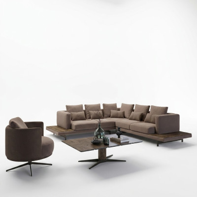 Sala de estar, muebles de diseño de lujo, conjunto de sofás en forma de L, mesa de café.