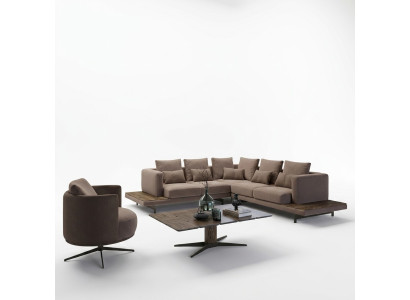 Sala de estar, muebles de diseño de lujo, conjunto de sofás en forma de L, mesa de café.