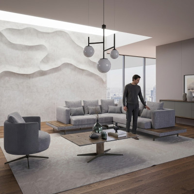 Juego de salón de 3 piezas de tela sofá esquinero nuevo mesa de centro muebles de lujo