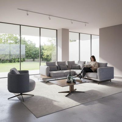Nuevo conjunto de lujo tapizado textil sofá en forma de L muebles sala de estar mesa de centro