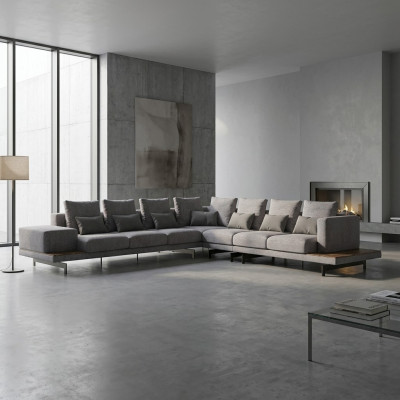 Sofá gris en forma de L del diseñador, mueble de tela, sofá tapizado para salón, nuevo.