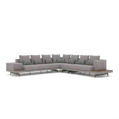 Sofá gris en forma de L del diseñador, mueble de tela, sofá tapizado para salón, nuevo.
