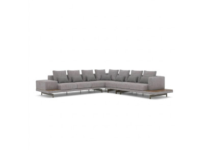Sofá gris en forma de L del diseñador, mueble de tela, sofá tapizado para salón, nuevo.