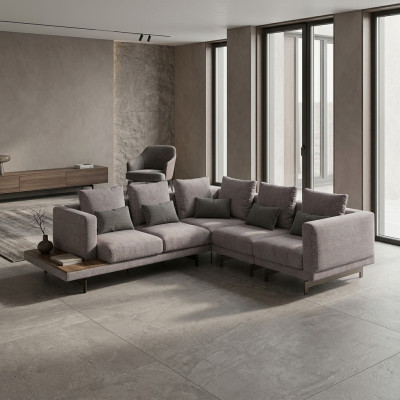 Sofá sofá en forma de L Gris Diseñador Sofá esquinero de tela de lujo Sala de estar Aparador