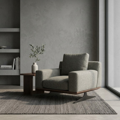 Silla de diseñador de lujo, moderna, de tela gris, nueva.