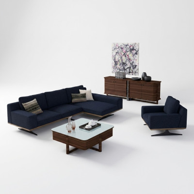 Moderno salón de diseñadores azul equipamiento sofá tapizado de lujo tejido tapizado.