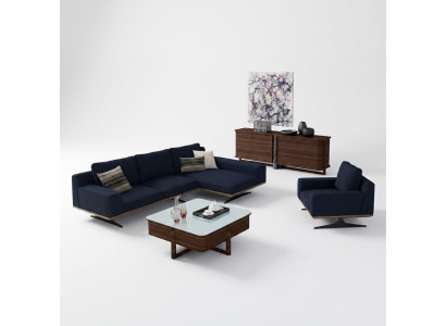 Moderno salón de diseñadores azul equipamiento sofá tapizado de lujo tejido tapizado.