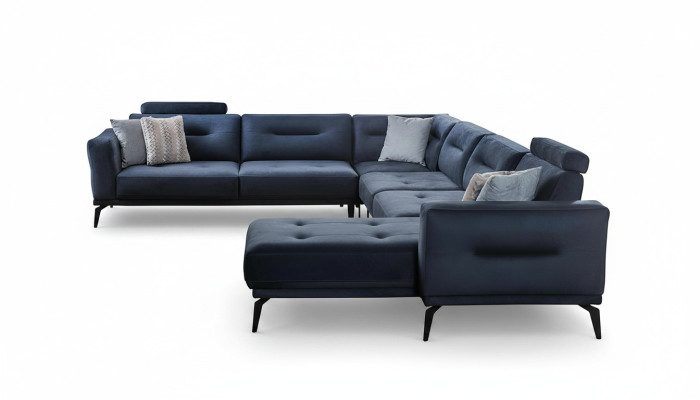 Sofá esquinero en forma de U de diseño moderno de lujo de color azul oscuro sólido para la sala de estar.