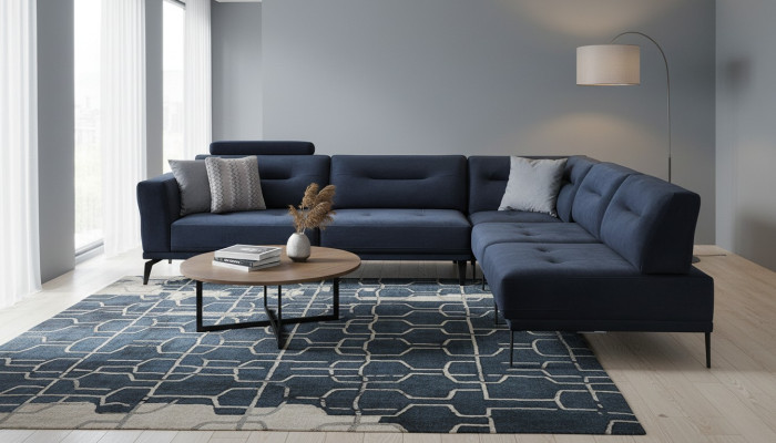 Forma de L Lujo Sala de Estar Sofa de 4 Plazas Esquinero de Tela Diseño Moderno
