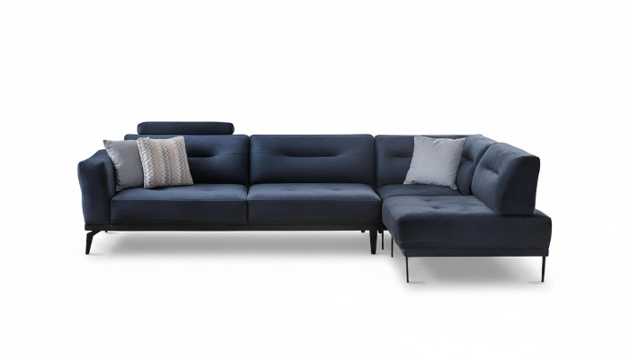 Conjunto de esquina para sala de estar Azul oscuro en forma de L Sofá de tela Diseño moderno