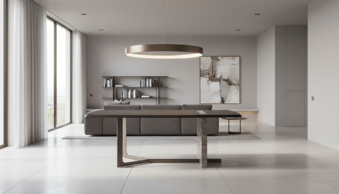 Moderna mesa de comedor rectangular gris de madera de diseño de lujo