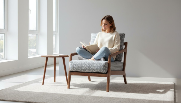 Sala de estar Sillón con estructura de madera blanca Roubster Tela Sillón individual elegante