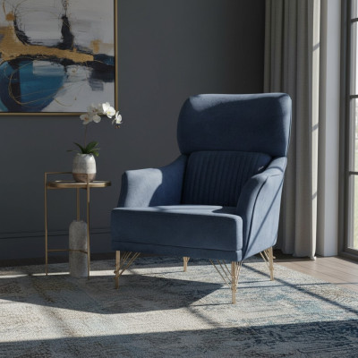 Sillón moderno azul para sala de estar, sillón de tela elegante y moderno de una sola plaza.