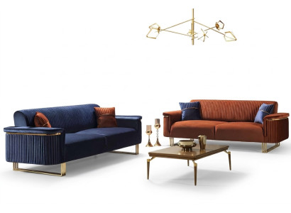 Conjunto de sofás de salón azul y naranja, diseñador de telas modernas, muebles 2 piezas.