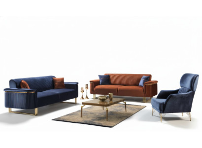 Conjunto de asientos de sala de estar moderna, diseñador de sofá de 3 plazas y sillón.