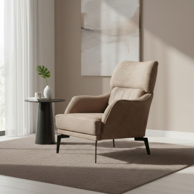 Moderno sillón beige para sala de estar, asiento individual de lujo, mueble tapizado nuevo.